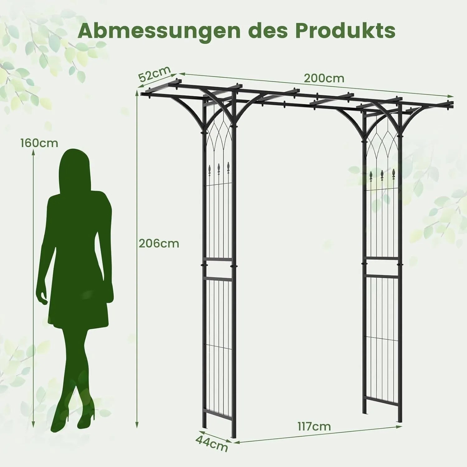 Costway Rosenbogen aus Metall, Rankhilfe für Kletterpflanzen, Maße: 200x52x206 cm.