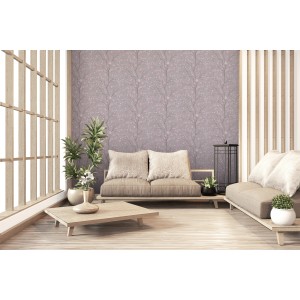 Wohnraum mit Vliestapete Kirschblüten in Taupe-Rosa von Metropolitan Stories II.