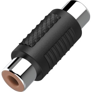 Schwarzer Hama Audio-Adapter Cinch-Kupplung zum Verlängern von Cinch-Kabeln.