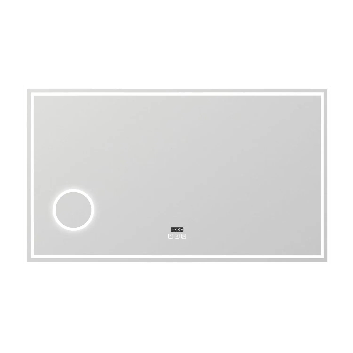 Duschparadies Badspiegel mit LED Beleuchtung 120x70cm Badezimmerspiegel mit Bluetooth Uhr 3 fach Lupe Touch Beschlagfrei