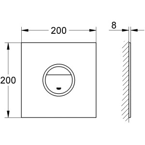 Technische Zeichnung: Grohe Veris Light WC-Drückerplatte, Light Velvet Black, Maße 200x200 mm.