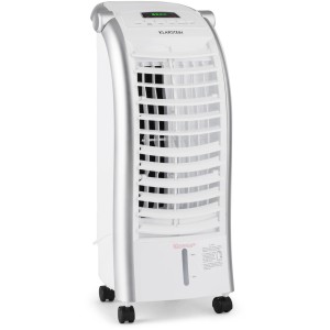 Weißer Klarstein Maxfresh 4-in-1 Luftkühler mit 6L Wassertank und Timer-Funktion.