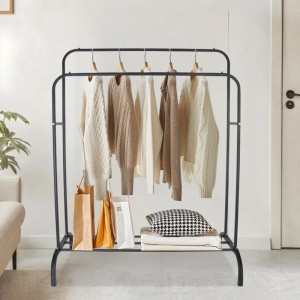 Relaxdays Kleiderständer Eisen Schwarz 2 Stangen mit Ablage 148 cm x 110 cm x 55 cm