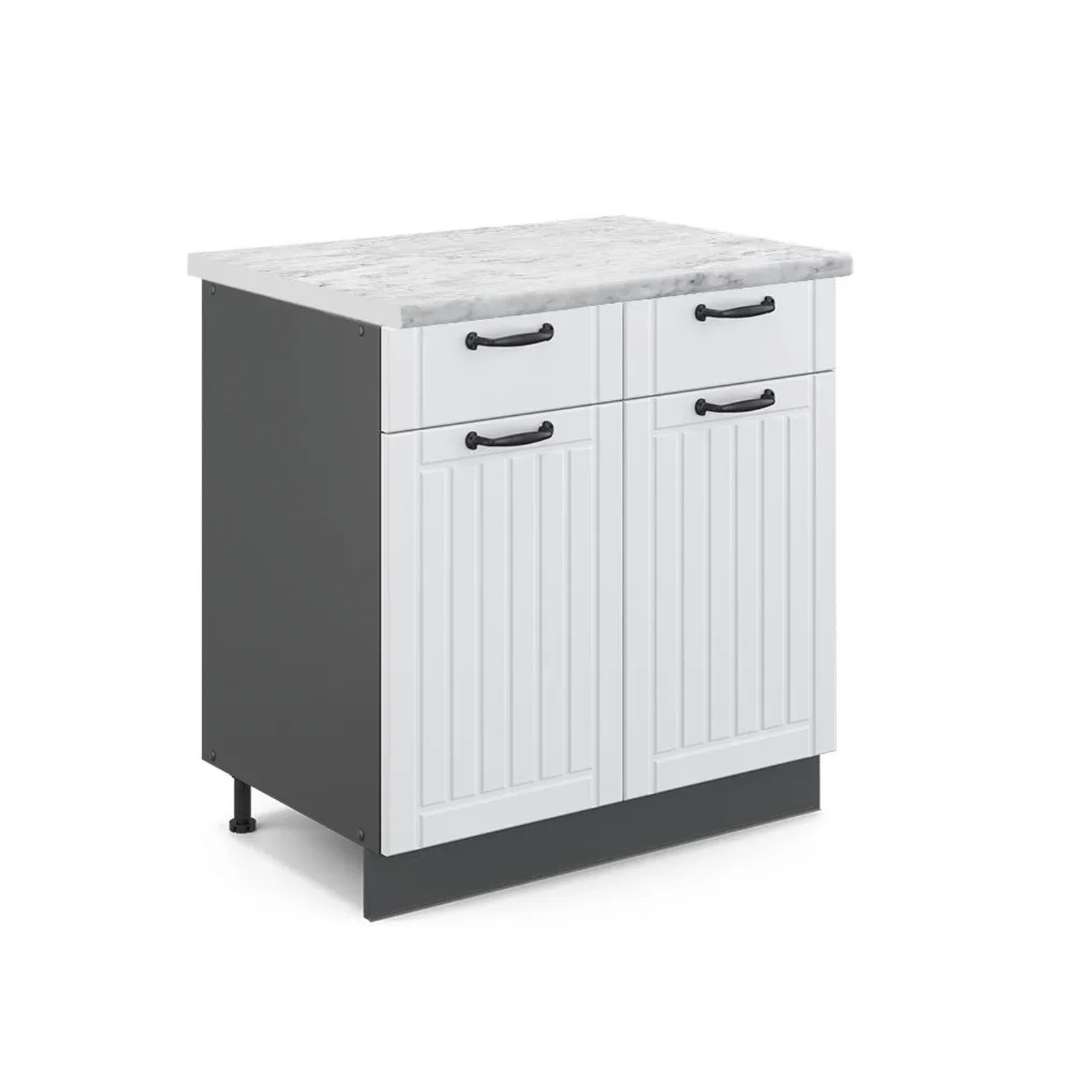 Vicco Küchenunterschrank Fame-Line Weiß Landhaus Anthrazit 80 cm AP Marmor