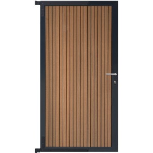 GartenLand Steckzauntor Shadowline, vertikal, 90x175 cm, WPC Mahagoni, Aluminium Anthrazit.