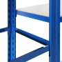 Detailansicht: Blaues Ar Shelving T-Profil Regal, verzinkte Böden, Stecksystem.