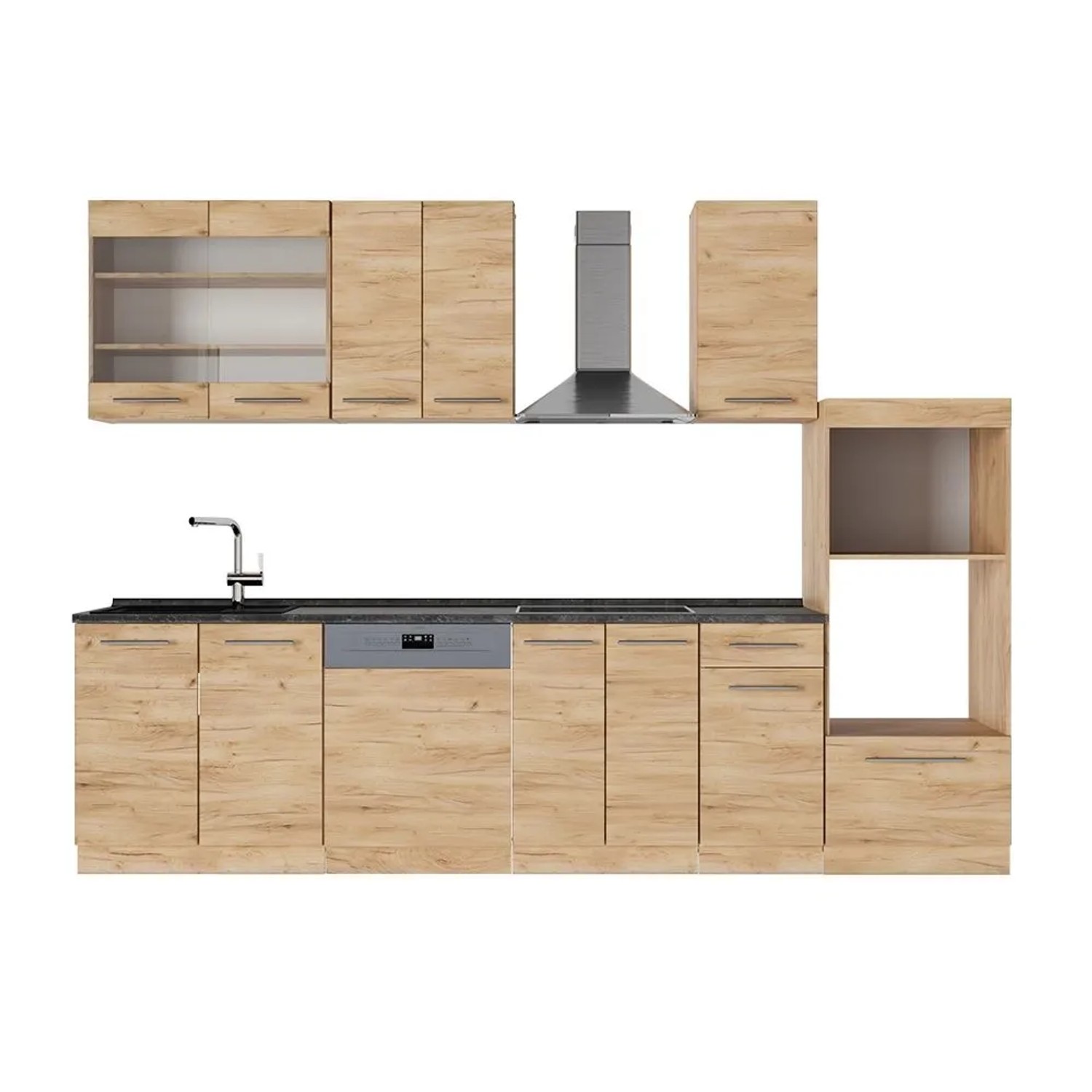 Vicco Küchenzeile Fame-Line Goldkraft Eiche 300 x 82 mit Hochschrank ohne Arbeitsplatte Art Nr 57211