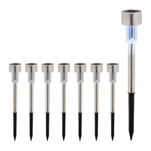 Relaxdays Solarlampen Set Kunststoff Edelstahl Silber Schwarz Dämmerungssensor 8er Pack 31 cm x 4,5 cm