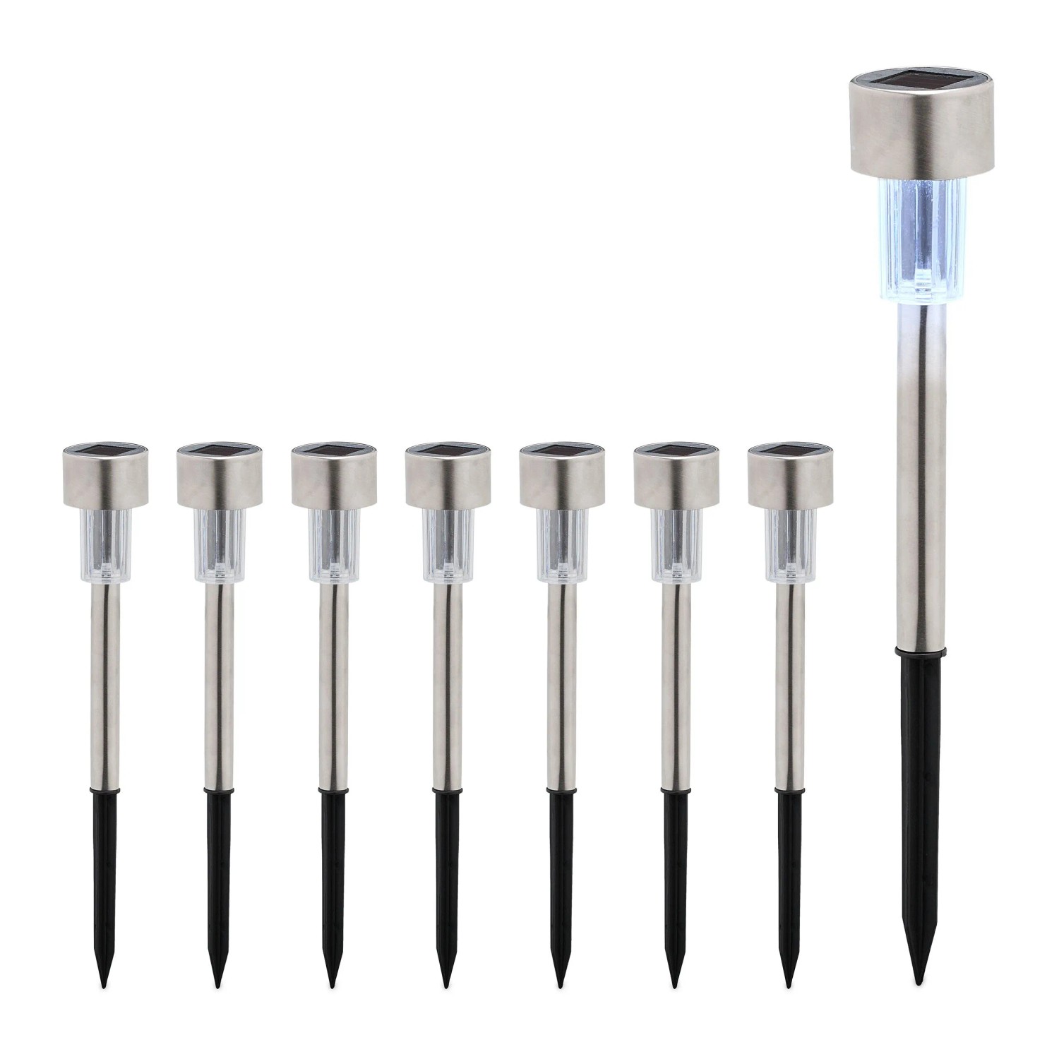 Relaxdays Solarlampen Set Kunststoff Edelstahl Silber Schwarz Dämmerungssensor 8er Pack 31 cm x 4,5 cm