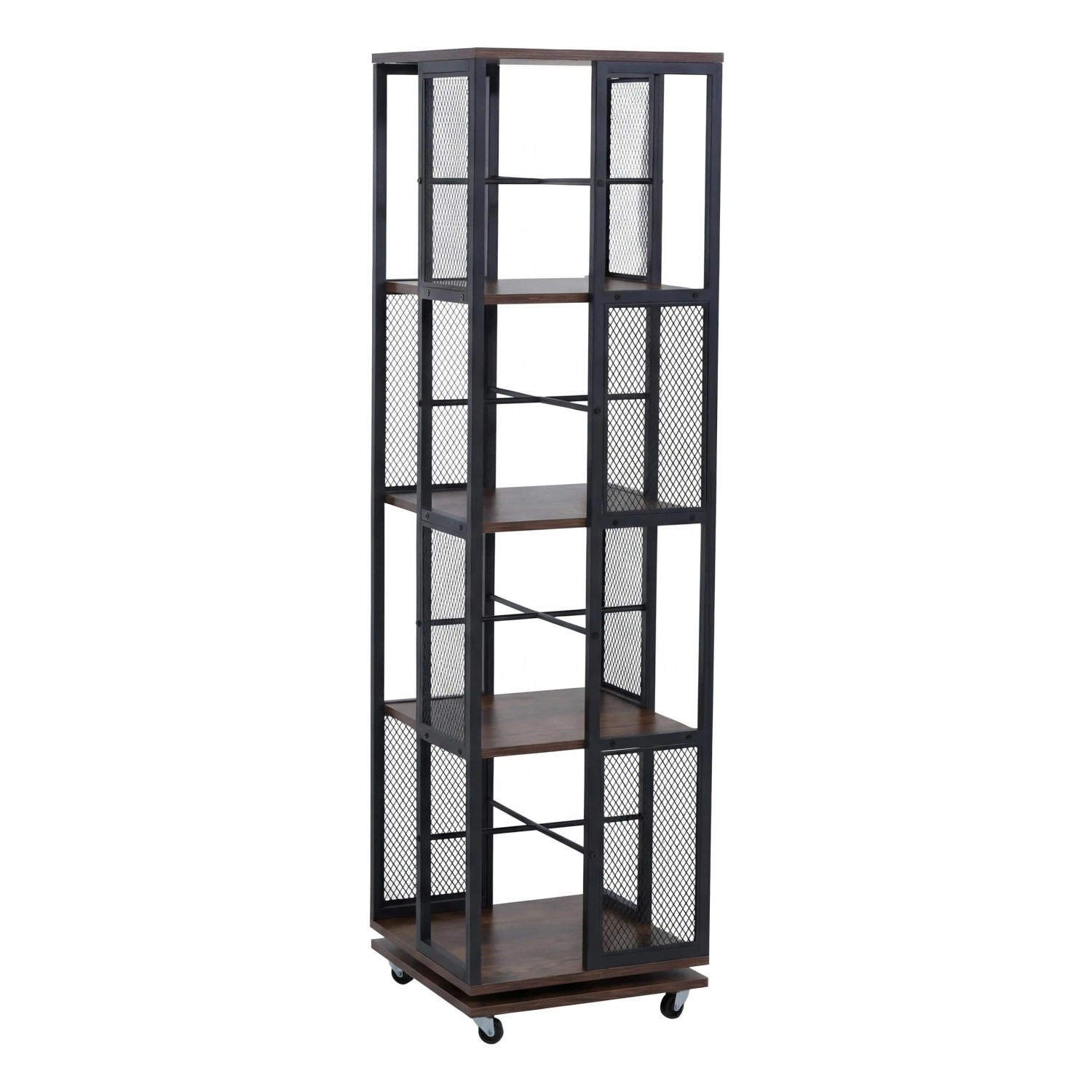 MCW Bücherregal P13 Rollen Drehbar Metall Industrial Melamin 147x40x40cm Dunkelbraun