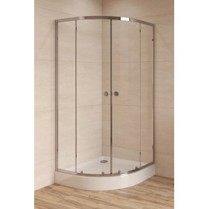 Viertelkreis Duschkabine 90x90 cm mit transparentem Sicherheitsglas, Chromprofilen und Schiebetüren für Eckmontage.