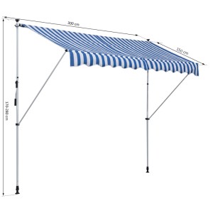 Outsunny Sonnenschirm Markise Aluminium Polyester Blau Weiß L300 x B150 x H170-280 cm