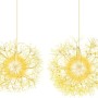 Zwei goldene LED-Leuchtkugeln in Löwenzahn-Optik, beleuchtet, als festliche Weihnachtsdekoration zum Hinhängen.