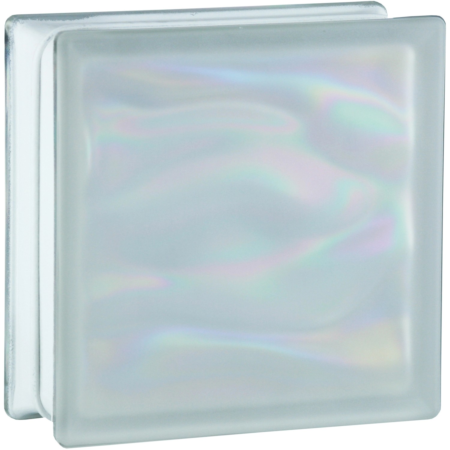 BM Glasstein Aqua Perlmutt Weiß 2-Seitig Satiniert 19 cm x 19 cm x 8 cm