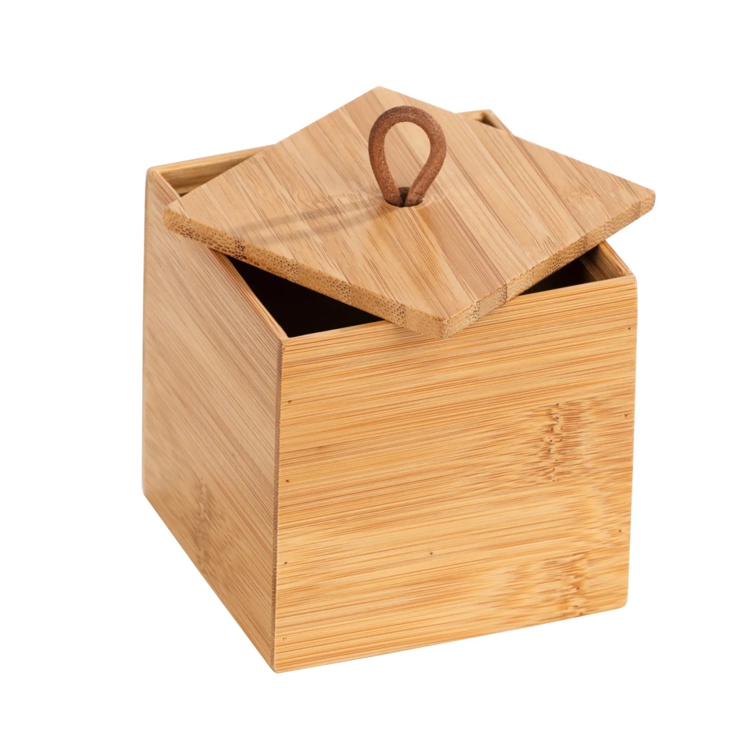 Quadratische Wenko Bambus Box Terra S mit Deckel, natur, 9x9x9 cm.