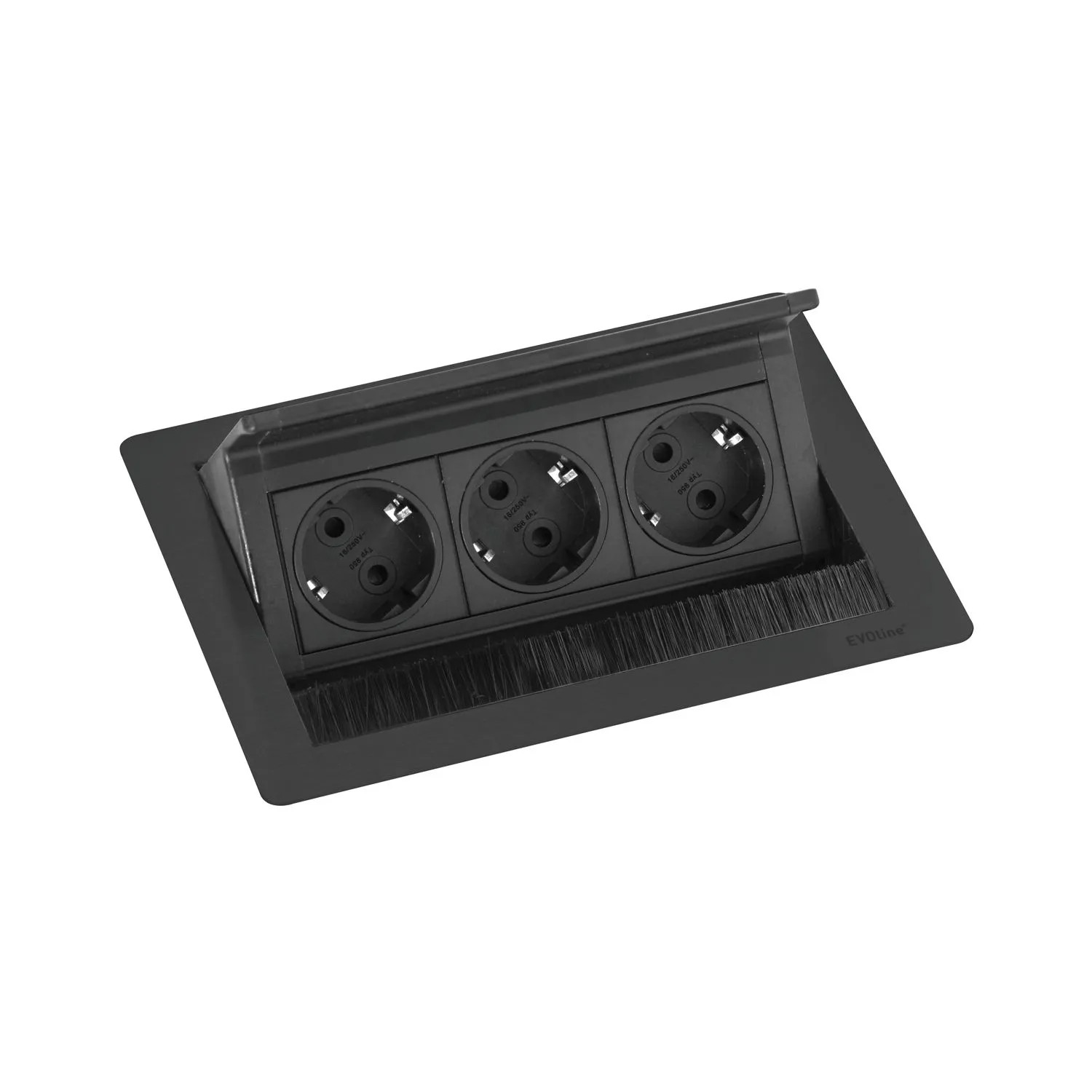 Evoline Flip Top Push S Einbausteckdose S Versenkbare Steckdose 3-Fach 230 V 3.500 W Schwarz