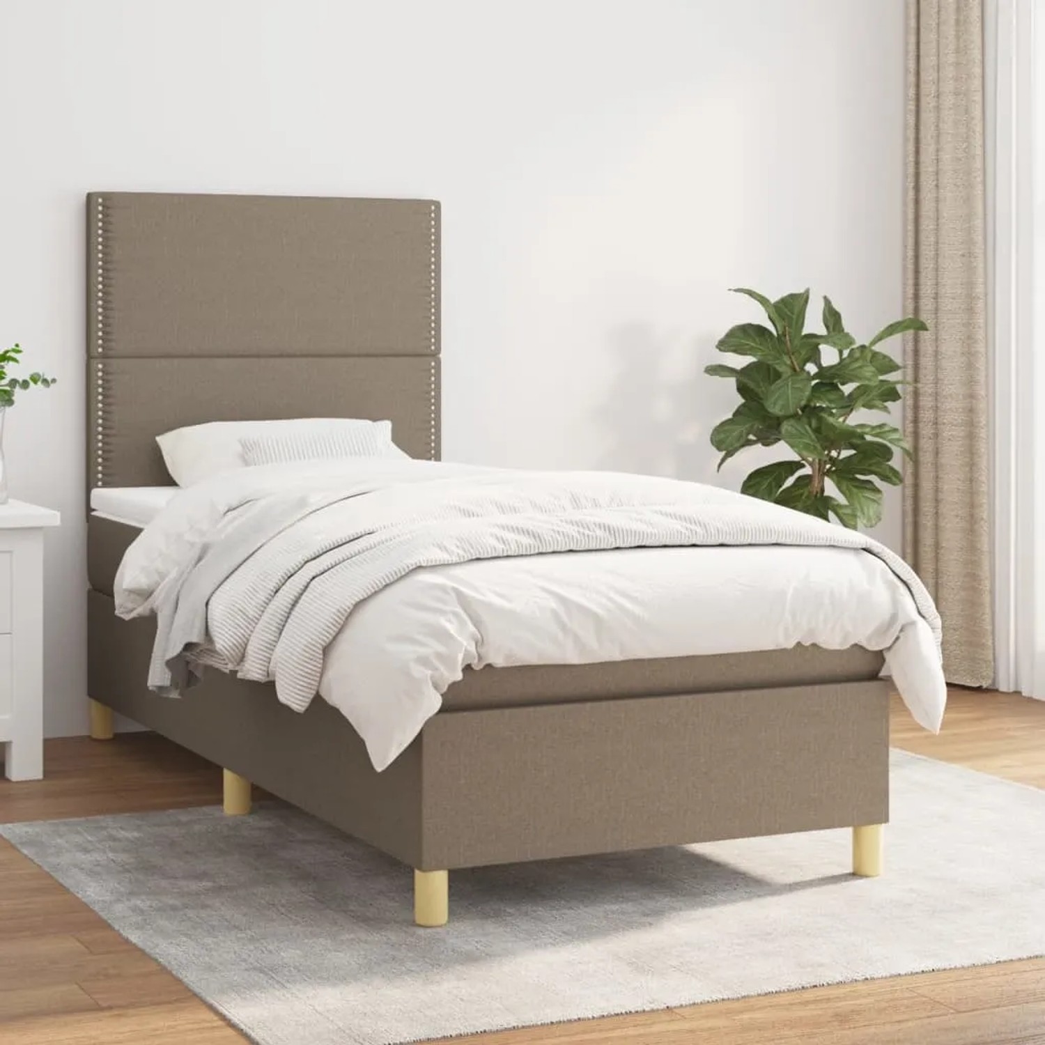 vidaXL Boxspringbett, taupefarben, 90x190 cm, Stoffbett mit Matratze und Kopfteil.
