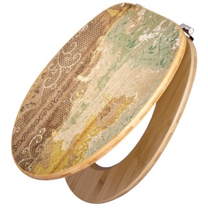 Banjado WC-Sitz aus Bambus mit Motiv "Alte Tapeten", Holz-Klositz mit Universal-Scharnieren.