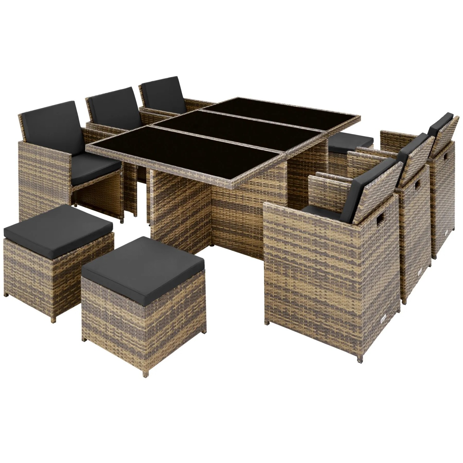 Tectake Aluminium Rattan Sitzgruppe New York Wetterfest und Uv Beständig 2 Bezugssets  54 x 58 x 82 cm Natur