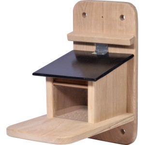 Dobar Eichhörnchenfutterstation Premium Black Edition aus Holz mit schwarzem Dach und Acrylglas-Scheibe.