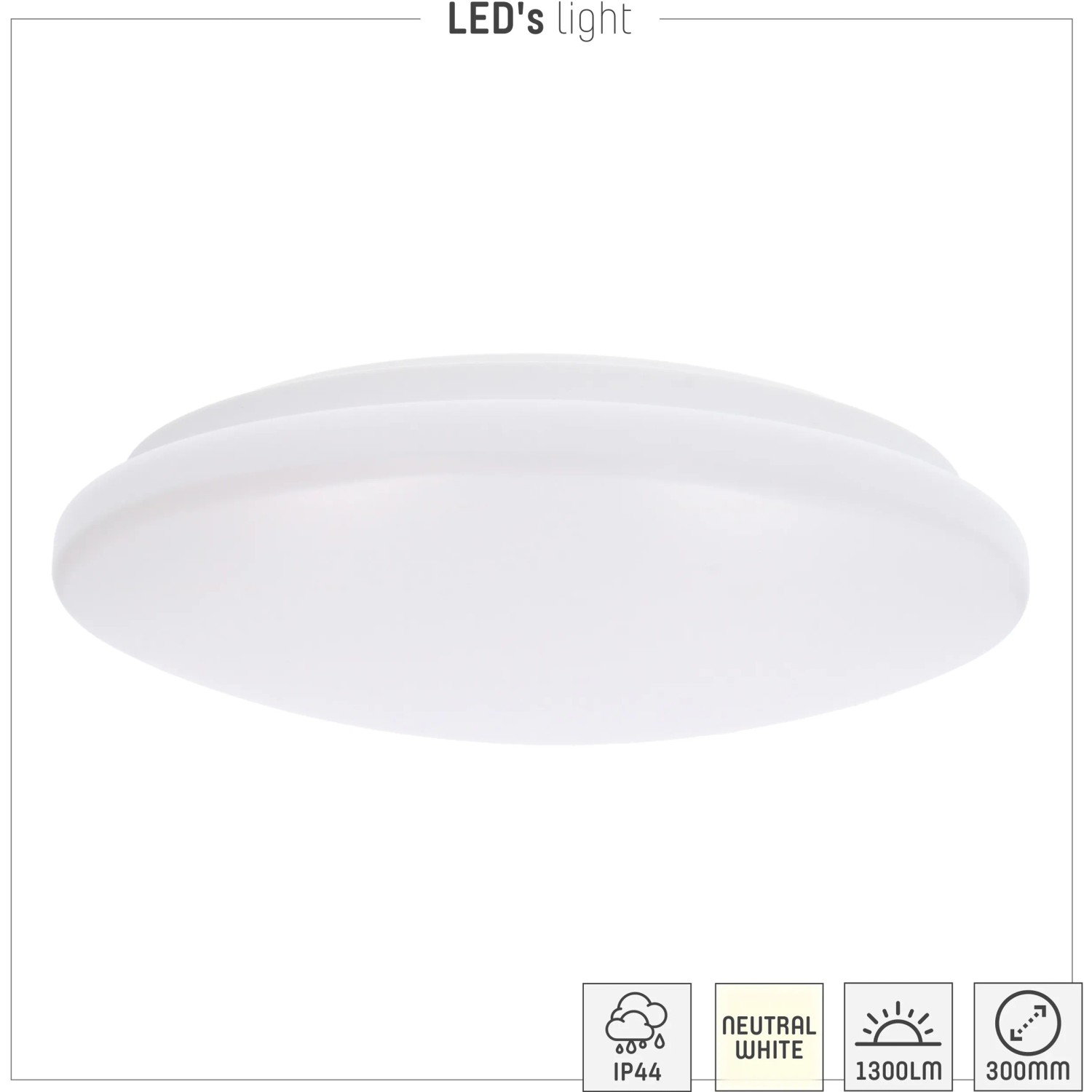 Weiße LED-Deckenleuchte, 30 cm Durchmesser, 15 W, neutralweißes Licht, spritzwassergeschützt.