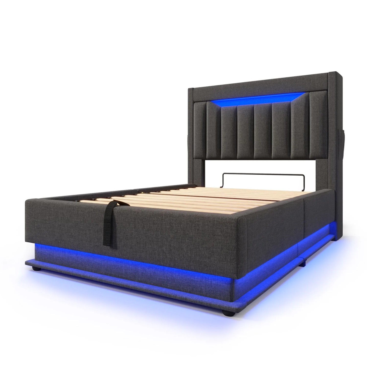 Merax Polsterbett 90x200cm LED USB-C Stauraum Grau