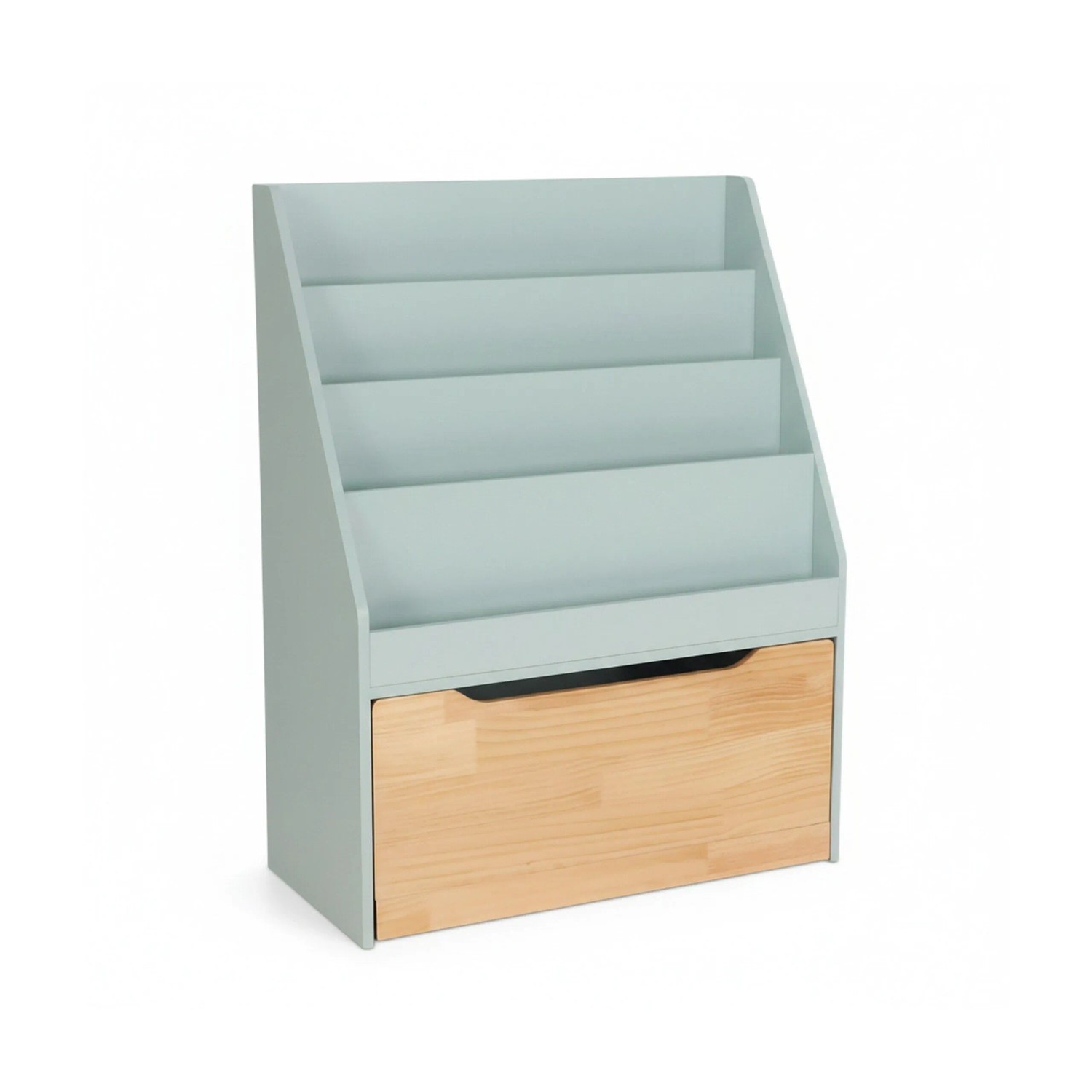 Relaxdays Kinderbücherregal MDF Kiefernholz Mint Natur mit Spielzeugkiste 80 cm x 60 cm x 30 cm 13,4 kg
