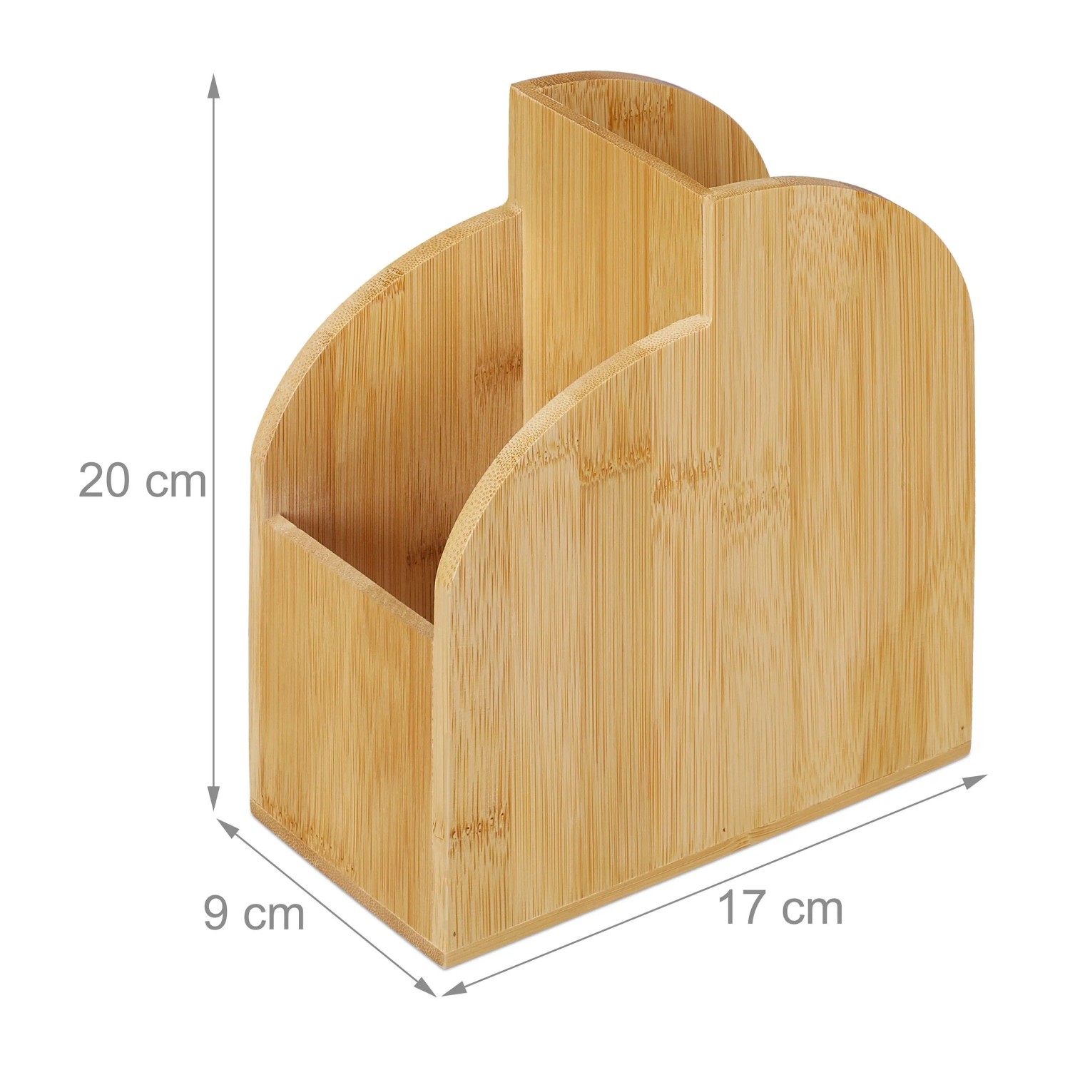 Relaxdays Stiftehalter aus Bambus Natur mit 2 Fächern, 20x17x9 cm, für Bürobedarf.