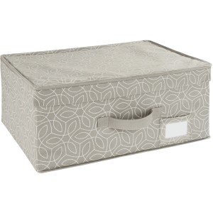 Wenko Aufbewahrungsbox Balance, Textilbox mit Deckel, Griff und Beschriftungsfeld, taupe mit Muster.