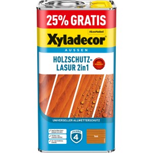 Xyladecor Holzschutz-Lasur 2in1, 5l in Teak matt. Holzlasur für Aussenbereich mit Wetterschutz.