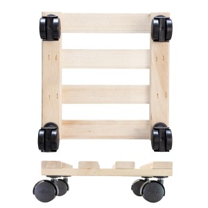 Wagner Pflanzenroller Paletti aus Holz, 28x28x8cm, mit schwarzen Doppelrollen.