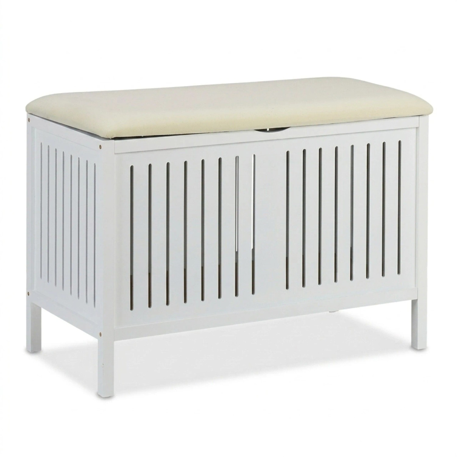 Relaxdays Sitzbank Kiefernholz Weiß Gepolstert mit Stauraum 56 cm x 78 cm x 39 cm