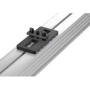 GS Terrassenclip schwarz mit Metallplatte und Schraube zur Dielenbefestigung auf Alu-Unterkonstruktion.