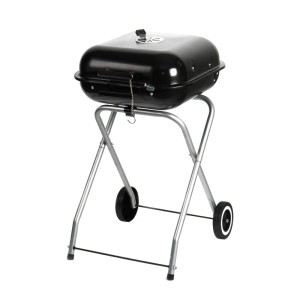 Schwarzer Relaxdays Holzkohlegrill aus Stahl mit Deckel, Rollen und klappbarem Gestell. Ideal für Garten & Camping.