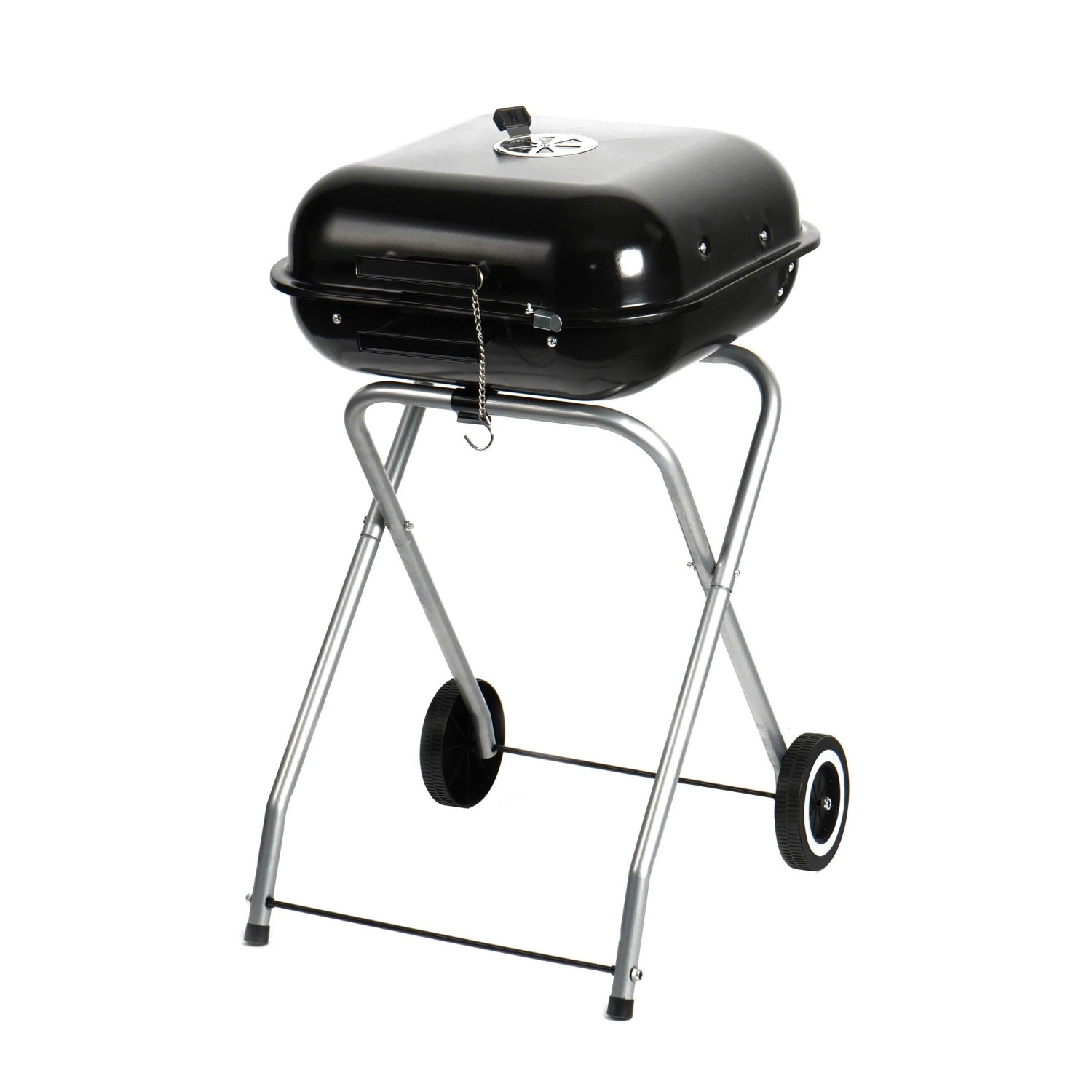 Relaxdays Holzkohlegrill Stahl Kunststoff Schwarz mit Deckel und Rollen Klappbar 81 cm x 47 cm x 54 cm