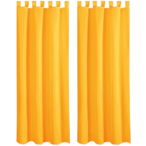 2er Set hellorange Dekoschals (140x145 cm) mit Schlaufen, Raffhaltern und Haken.
