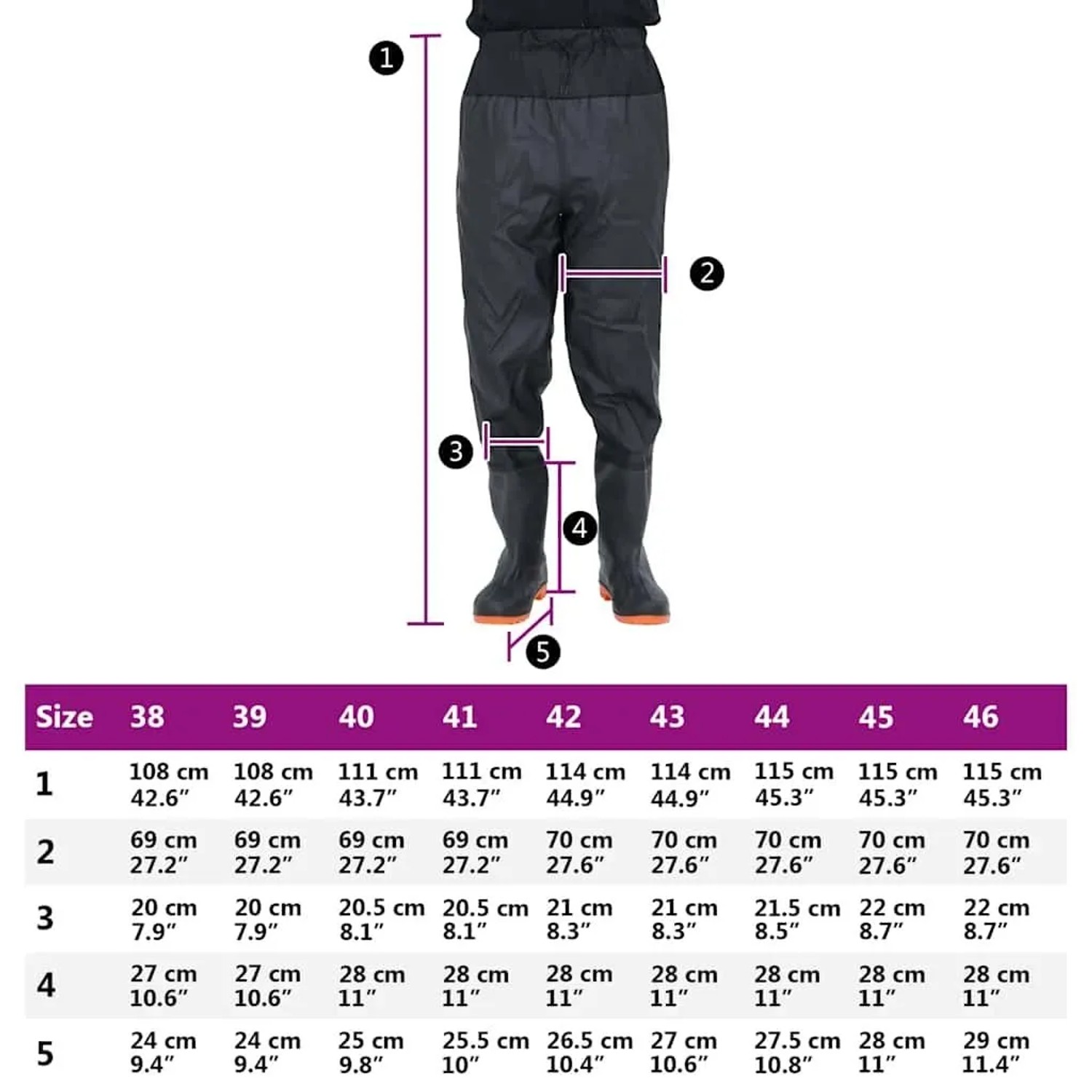 Schwarze vidaXL Hüftwathose mit Stiefeln, Größe 38, für Arbeitskleidung und Outdoor-Aktivitäten.