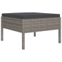 Grauer vidaXL Gartenmöbel-Hocker aus Rattan mit anthrazitfarbenem Kissen, Teil eines Lounge-Sets.