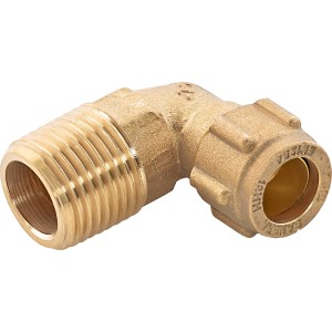 Klemmring-Winkel, Messing, 12 mm x 21 mm (R 1/2), für Kupferrohrverlegung.