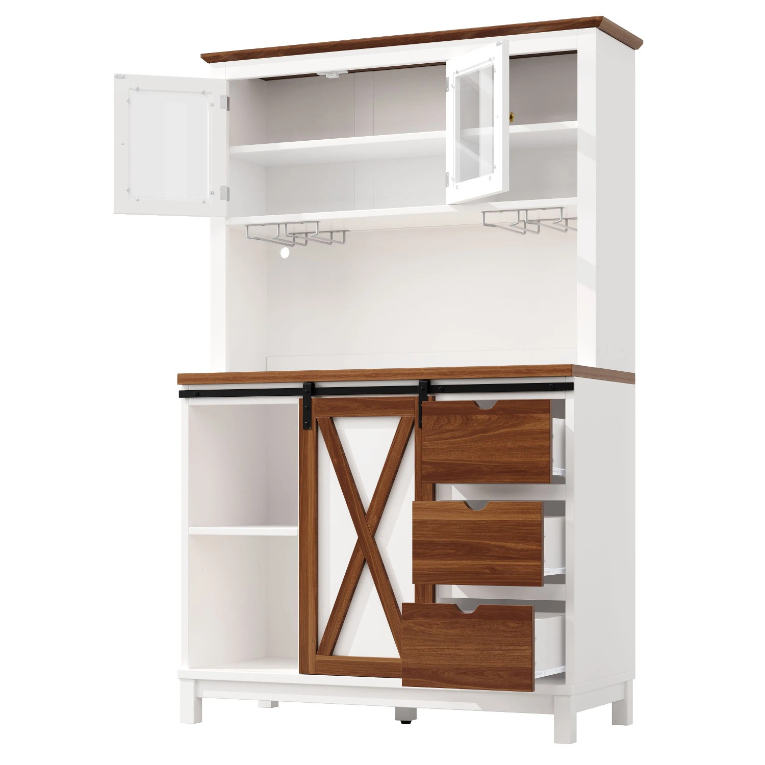 okwish Hochschrank mit LED Beleuchtung App Steuerung Küche 104x40x180cm Weiß