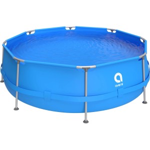 Blauer Avenli Frame Pool, 300x76 cm, runder Aufstellpool ohne Pumpe, mit Stahlrahmen und Wasser.