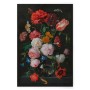 Leinwandbild Blumenstillleben mit Vintage Blumenstrauß auf schwarzem Hintergrund, 60x90 cm.