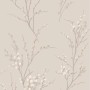 Laura Ashley Vliestapete Pussy Willow Dove Grey mit Weidenkätzchen-Motiv.