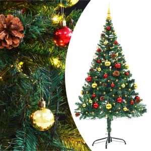 vidaXL Künstlicher Weihnachtsbaum mit Beleuchtung & Kugeln Grün 150 cm 321499