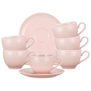 Seltmann Weiden Amina Kaffeetassen-Set, 12-teilig, Rosé, mit Rillenrelief. Geschirr für Kaffee oder Tee.
