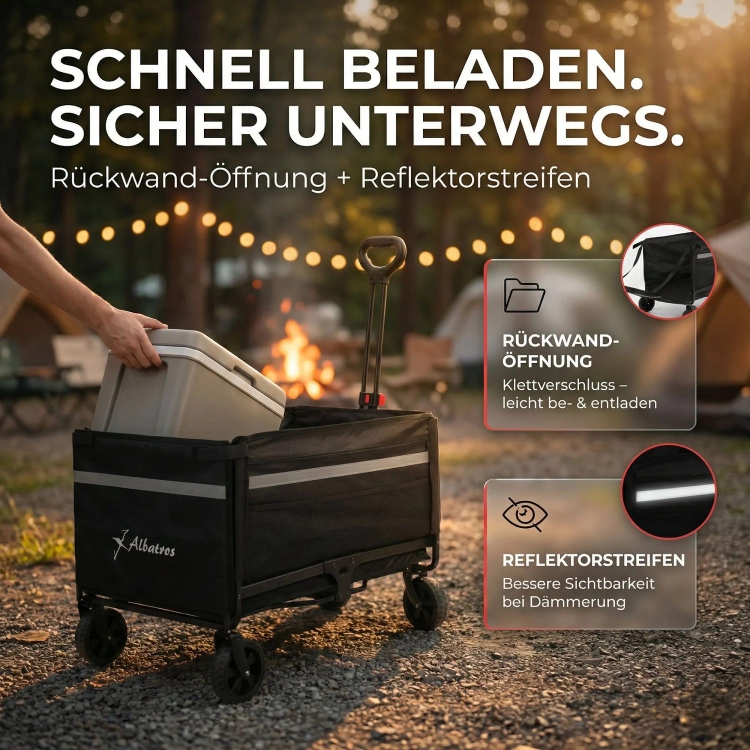 Albatros Bollerwagen Klappbar 120L mit Flaschenöffner & Getränkehalter_3