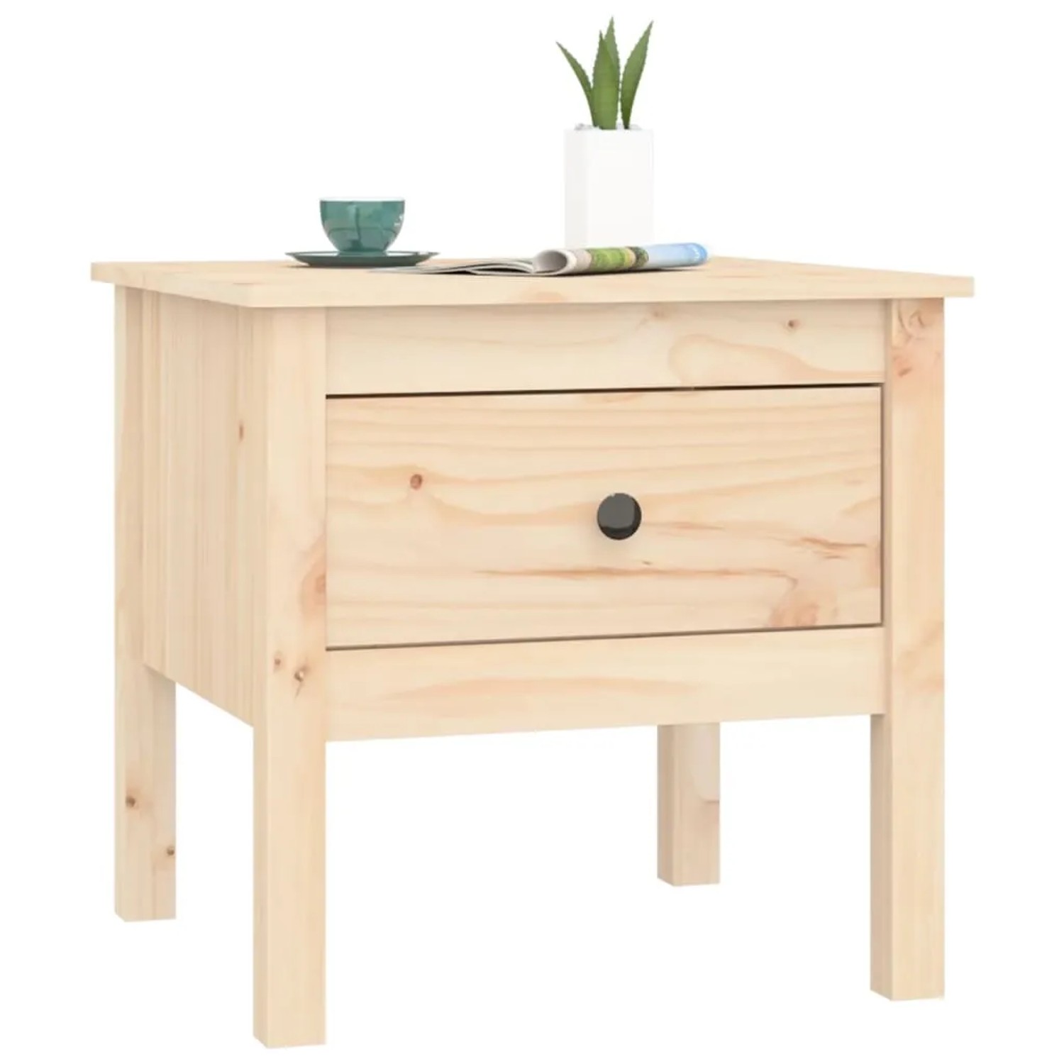vidaXL Beistelltisch aus Kiefernholz, 50x50x49 cm, mit Schublade. Ideal als Nachttisch oder kleiner Tisch.
