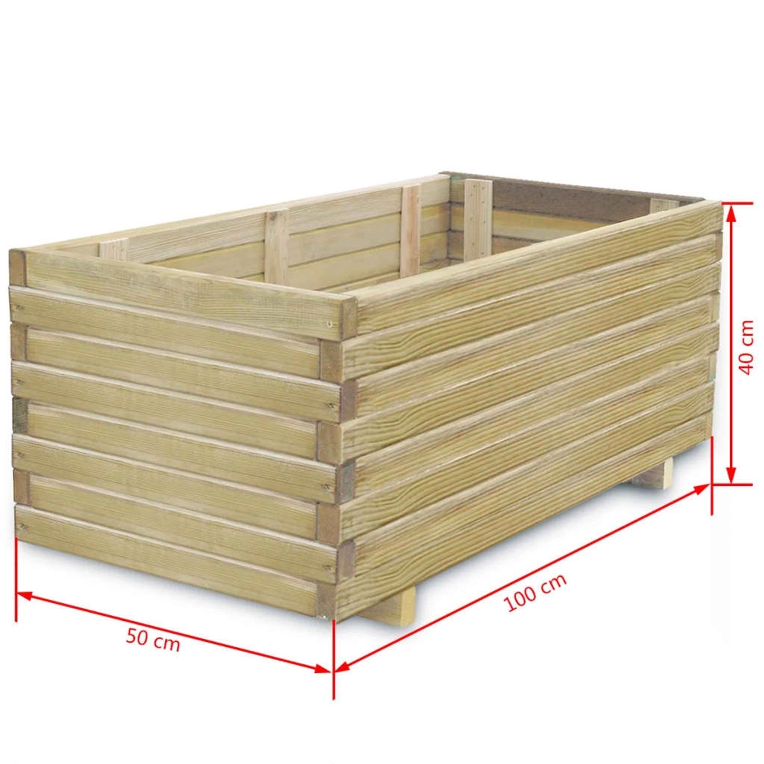 Rechteckiges vidaXL Hochbeet aus Holz, 100x50x40 cm, ideal für Garten, Balkon und Terrasse.