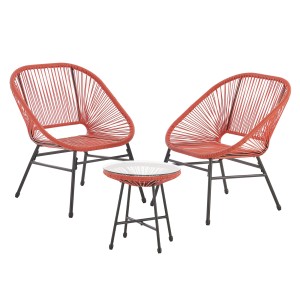 Svita Tulum Balkonmöbel-Set, 3-teilig, orange. Gartenmöbel mit 2 Stühlen und Tisch mit Glasplatte.
