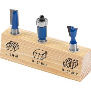 LUX HM Oberfräser-Set, 3-teilig, für Holzbearbeitung mit Bohrnutenfräser, Zinkenfräser und Bündigfräser.